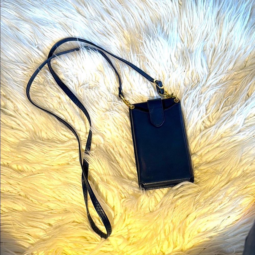 325.  Peacocktion Elegant Blue Leather Phone Crossbody Bag
